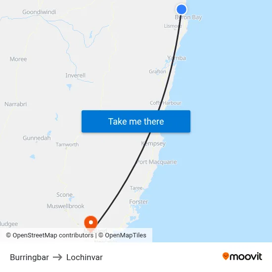 Burringbar to Lochinvar map