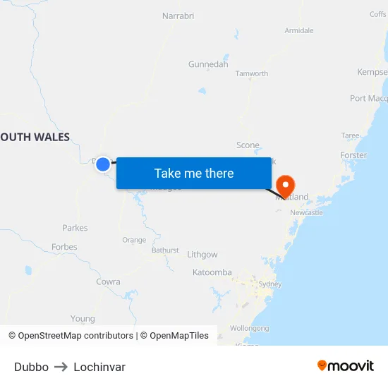 Dubbo to Lochinvar map