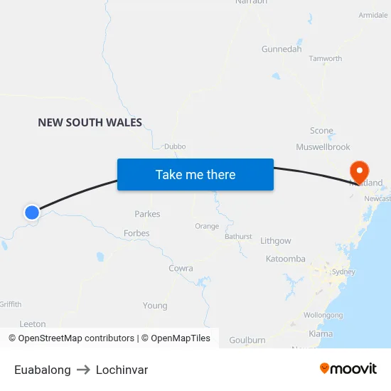 Euabalong to Lochinvar map