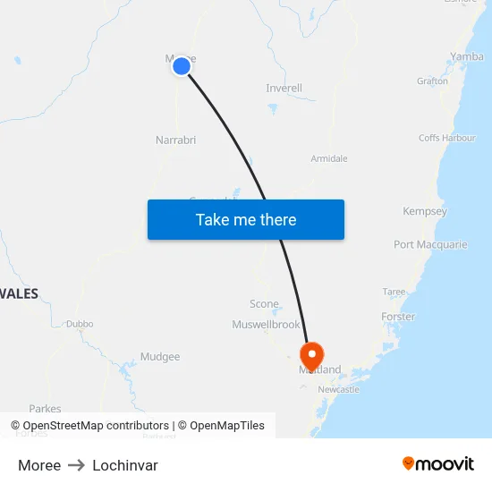 Moree to Lochinvar map