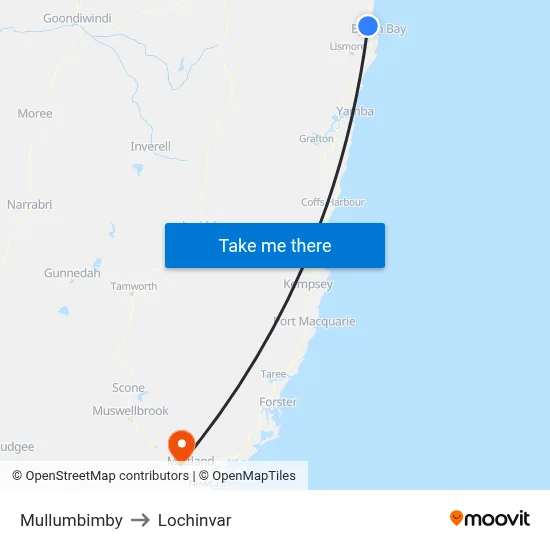 Mullumbimby to Lochinvar map