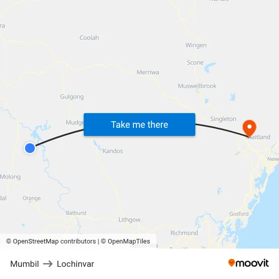 Mumbil to Lochinvar map