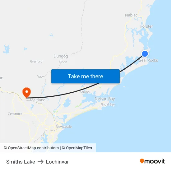 Smiths Lake to Lochinvar map