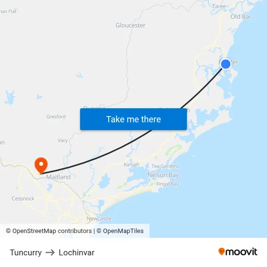 Tuncurry to Lochinvar map