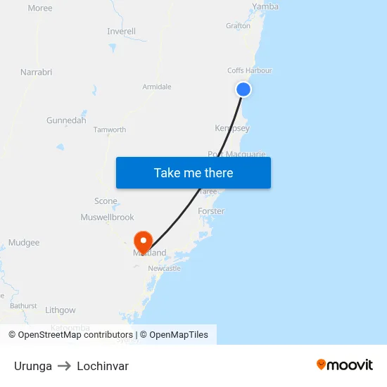 Urunga to Lochinvar map