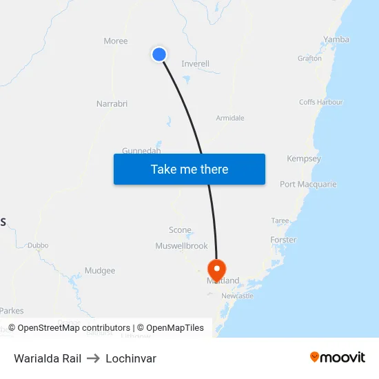 Warialda Rail to Lochinvar map
