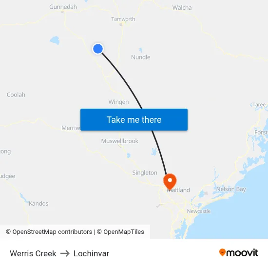 Werris Creek to Lochinvar map