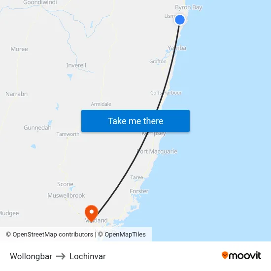 Wollongbar to Lochinvar map