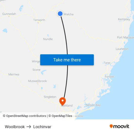 Woolbrook to Lochinvar map