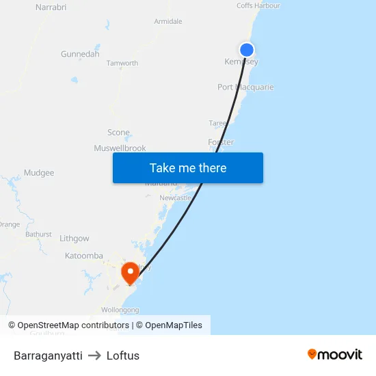Barraganyatti to Loftus map