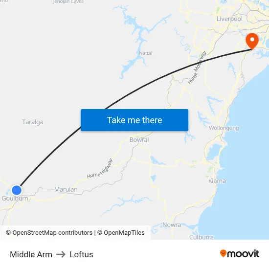 Middle Arm to Loftus map