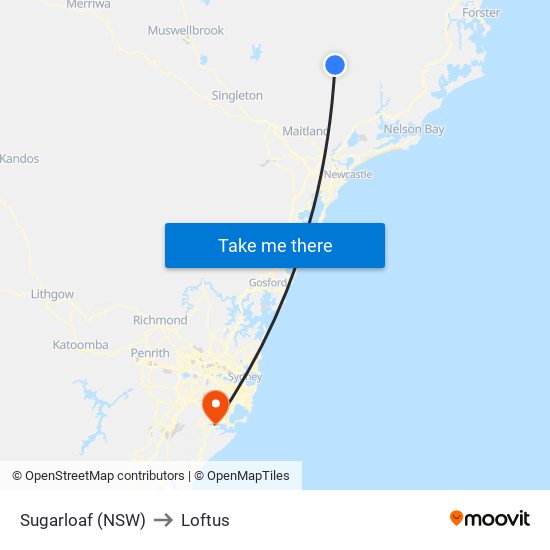 Sugarloaf (NSW) to Loftus map