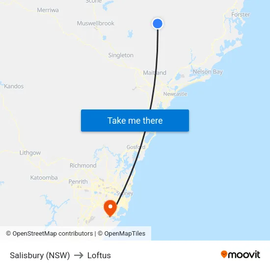 Salisbury (NSW) to Loftus map