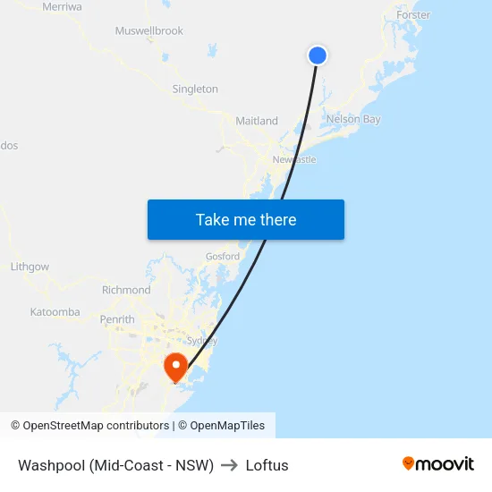 Washpool (Mid-Coast - NSW) to Loftus map