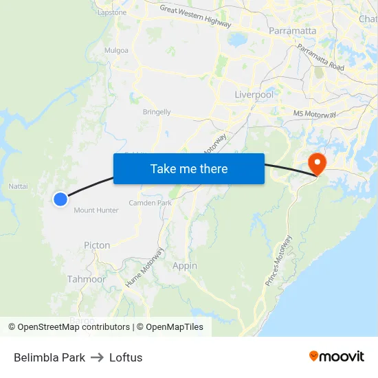 Belimbla Park to Loftus map