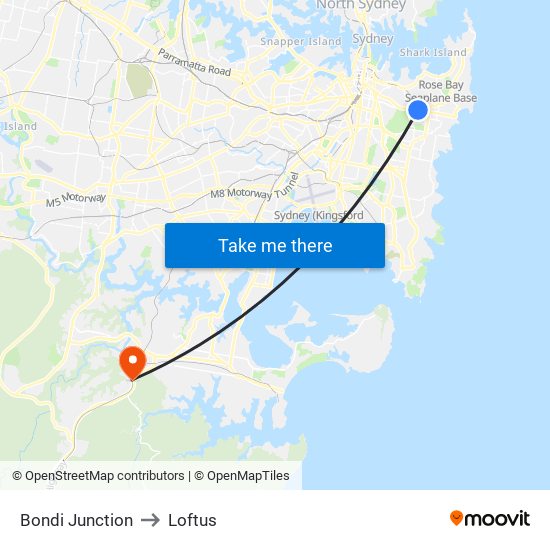 Bondi Junction to Loftus map