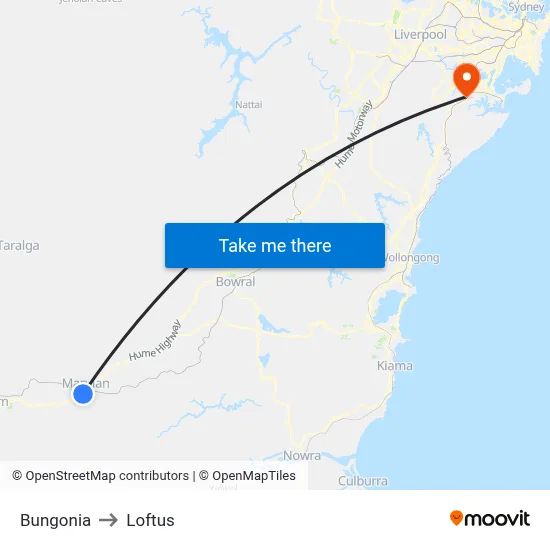 Bungonia to Loftus map