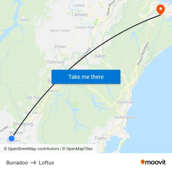 Burradoo to Loftus map