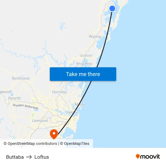 Buttaba to Loftus map