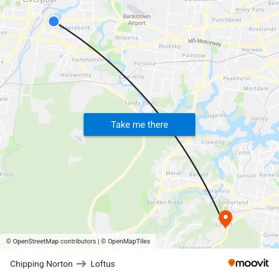 Chipping Norton to Loftus map