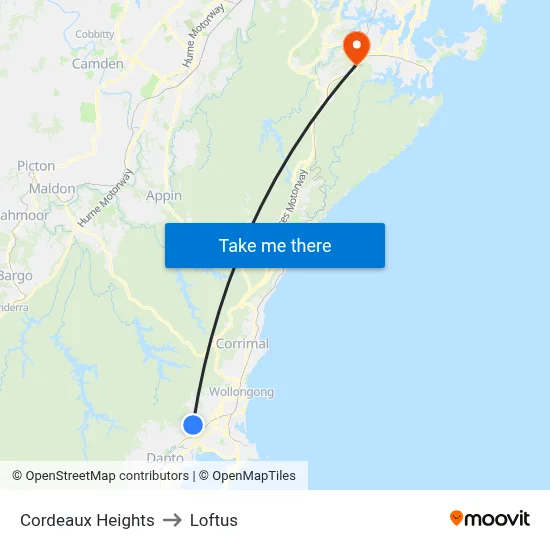 Cordeaux Heights to Loftus map