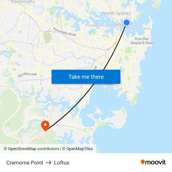 Cremorne Point to Loftus map