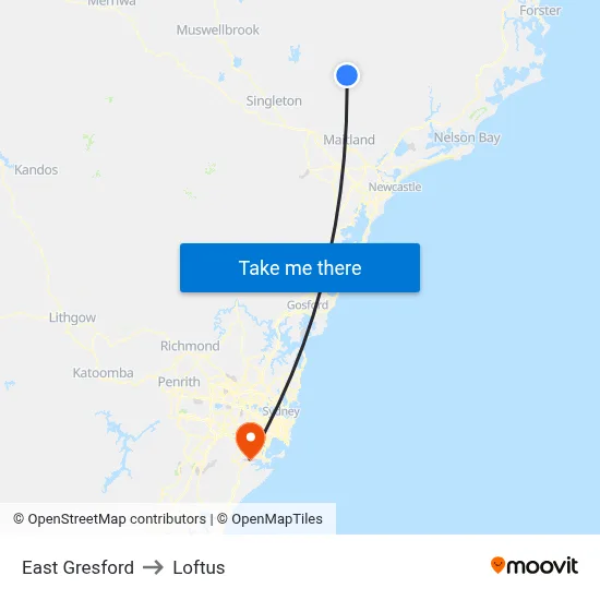 East Gresford to Loftus map