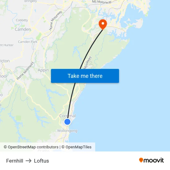 Fernhill to Loftus map