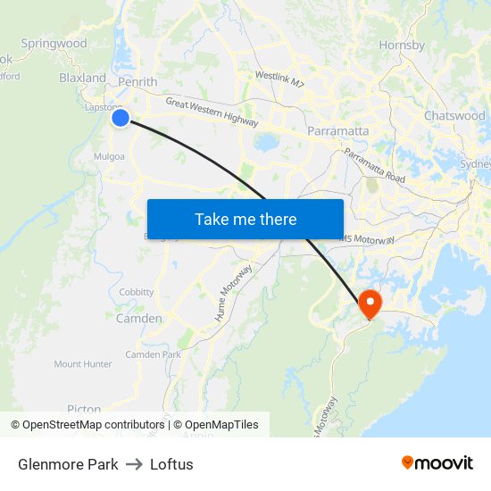 Glenmore Park to Loftus map
