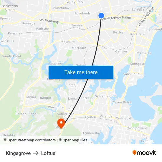 Kingsgrove to Loftus map