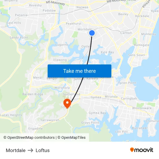 Mortdale to Loftus map