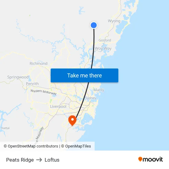 Peats Ridge to Loftus map