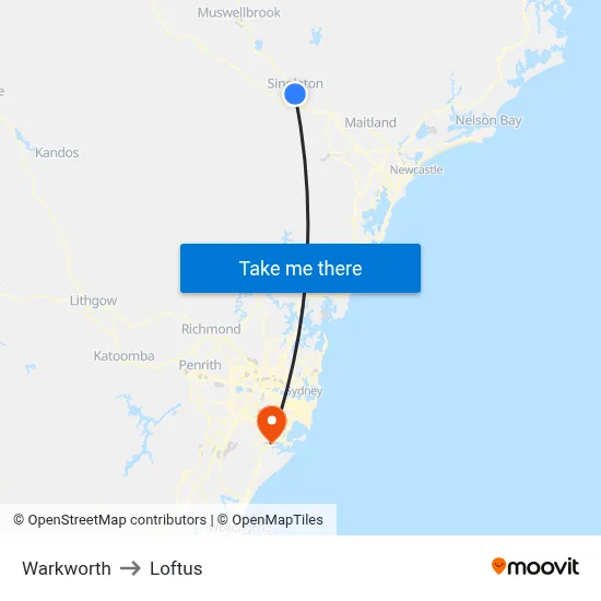 Warkworth to Loftus map