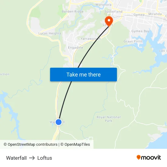 Waterfall to Loftus map