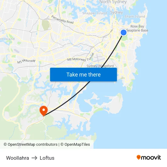 Woollahra to Loftus map
