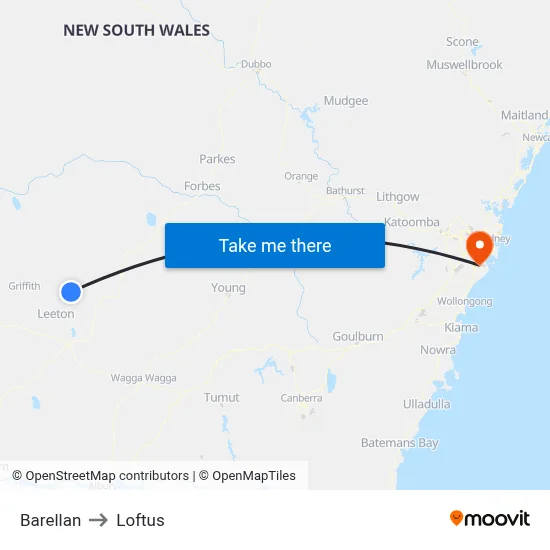 Barellan to Loftus map