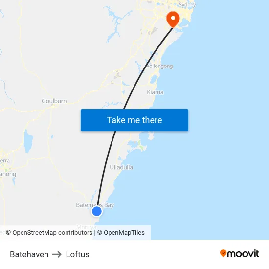 Batehaven to Loftus map