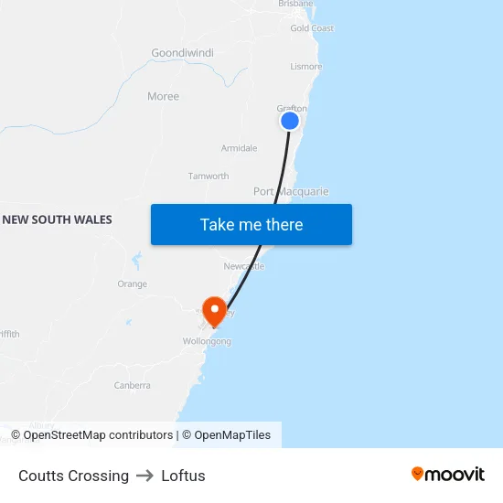 Coutts Crossing to Loftus map