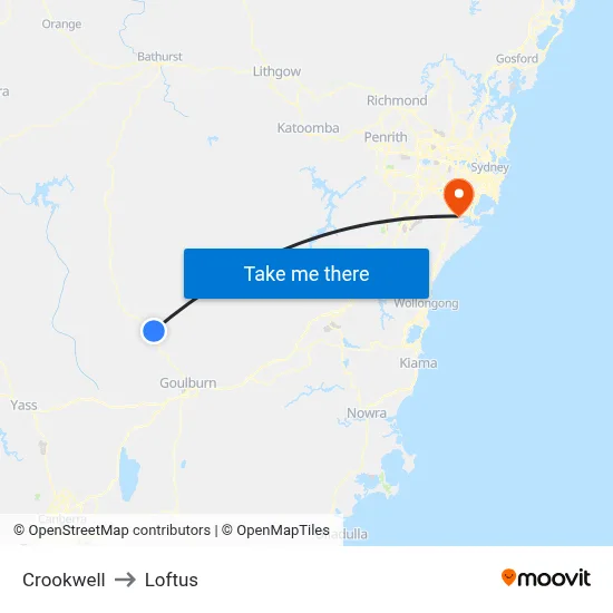 Crookwell to Loftus map