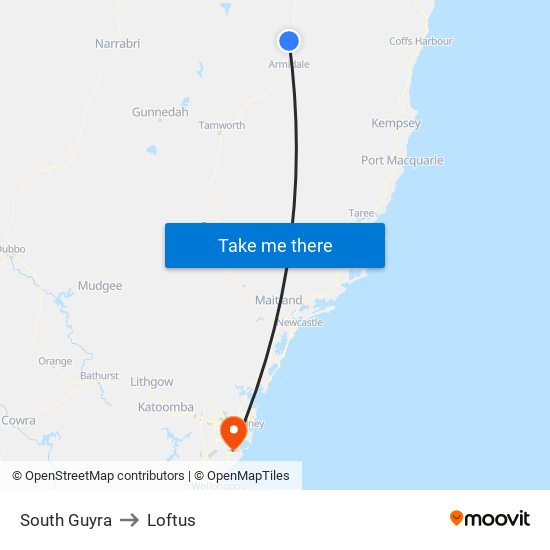 South Guyra to Loftus map