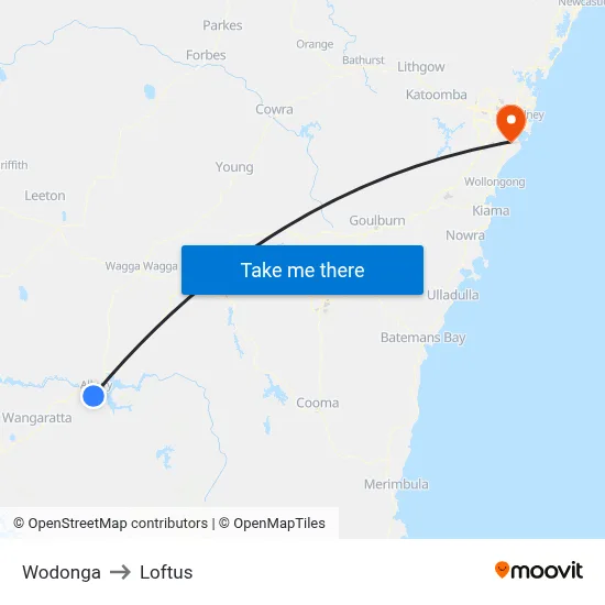 Wodonga to Loftus map