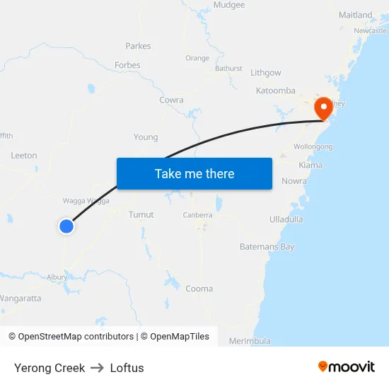 Yerong Creek to Loftus map