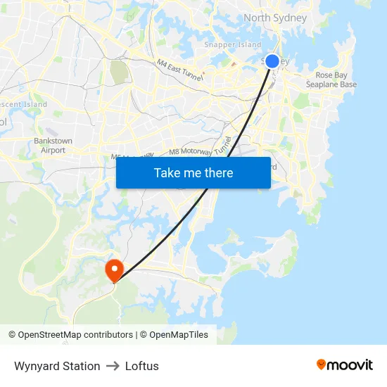 Wynyard Station to Loftus map