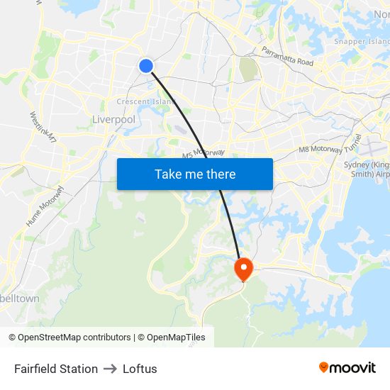 Fairfield Station to Loftus map