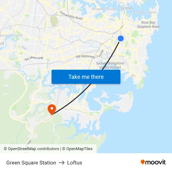 Green Square Station to Loftus map