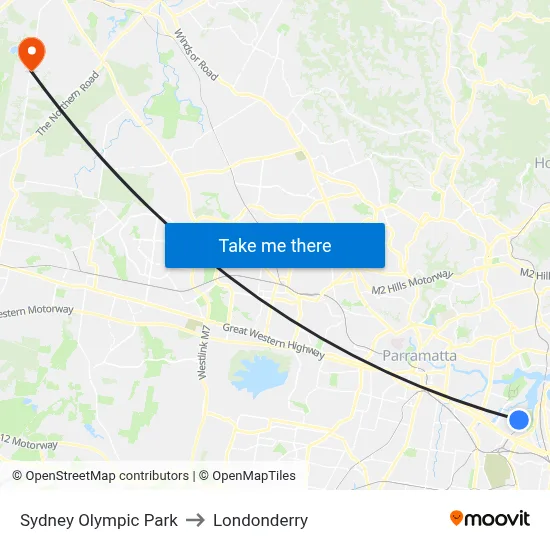 Sydney Olympic Park to Londonderry map