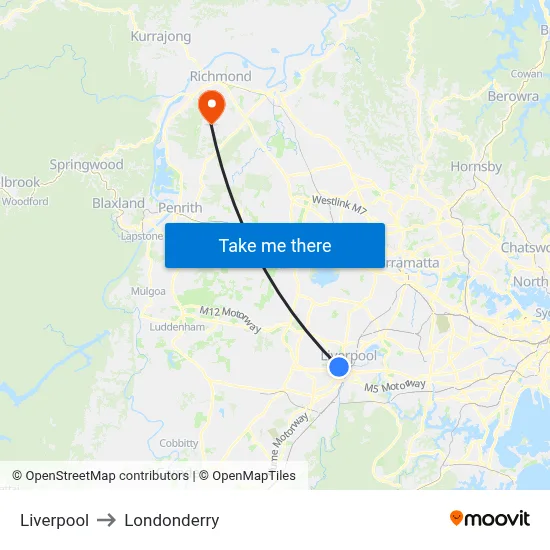 Liverpool to Londonderry map