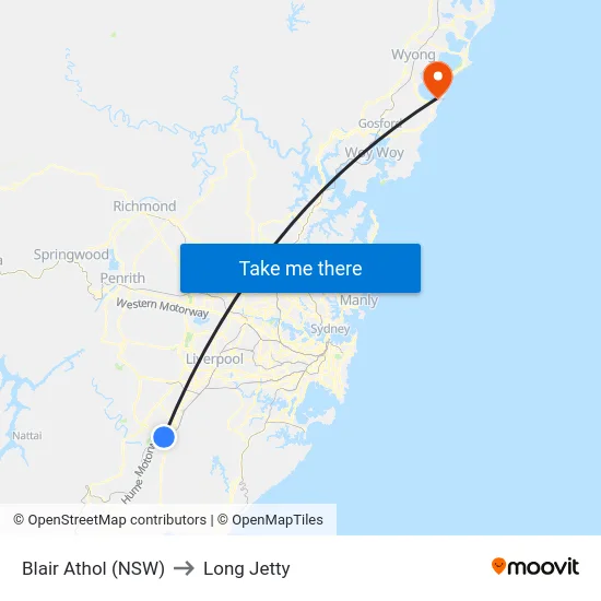 Blair Athol (NSW) to Long Jetty map