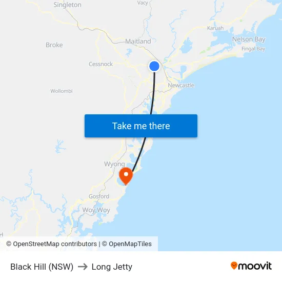 Black Hill (NSW) to Long Jetty map