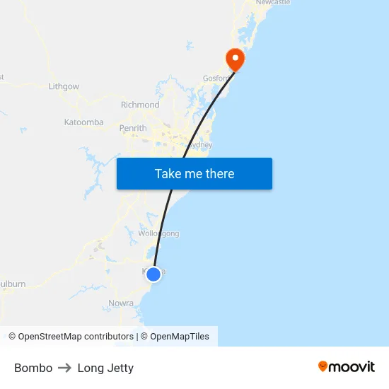 Bombo to Long Jetty map